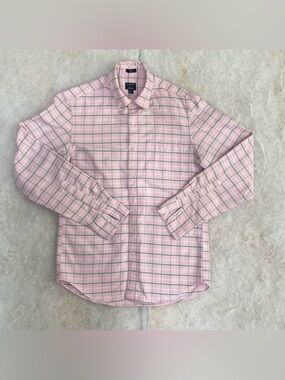 J.Crew Men’s Slim Fit Flex Oxfords Shirt Feat Pink Green Plaid Pattern(SKU680)